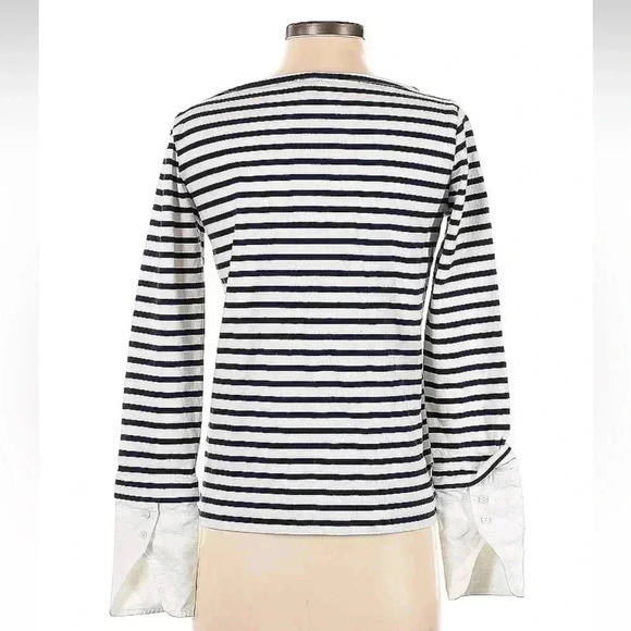 J. Crew Navy & White Striped Boatneck Top Blouse With Built In Cuffs Size XS - Picture 4 of 6